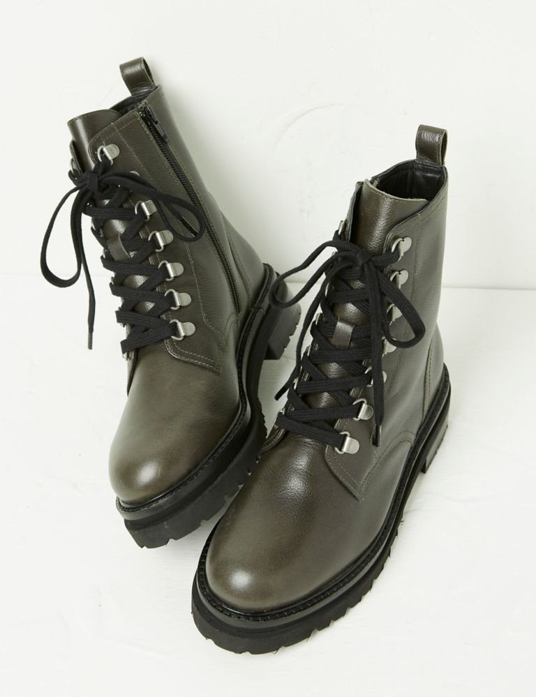 Leather Hiker Lace Up Cleated Ankle Boots 2 of 5