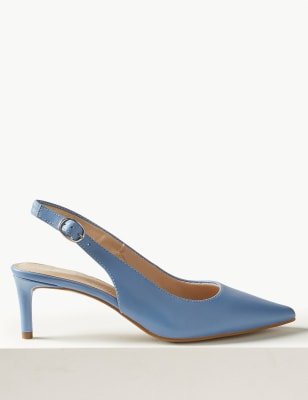 Blue slingback kitten outlet heels