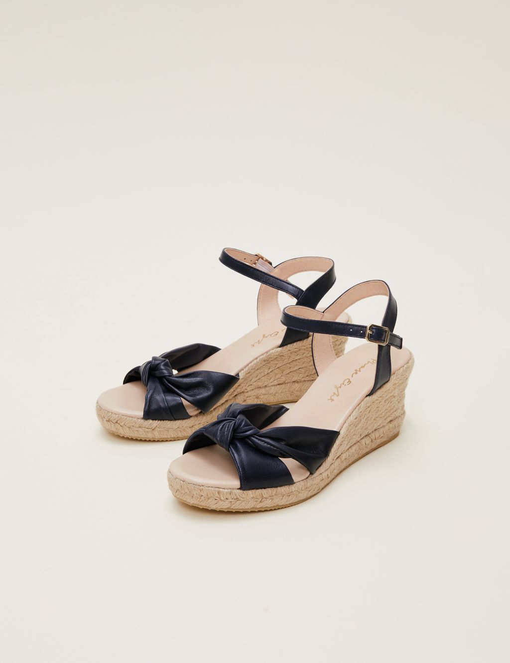 Leather Knot Ankle Strap Wedge Espadrilles 2 of 7