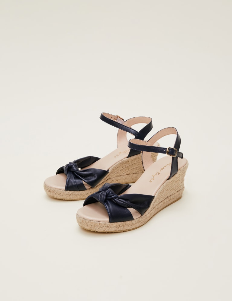Leather Knot Ankle Strap Wedge Espadrilles