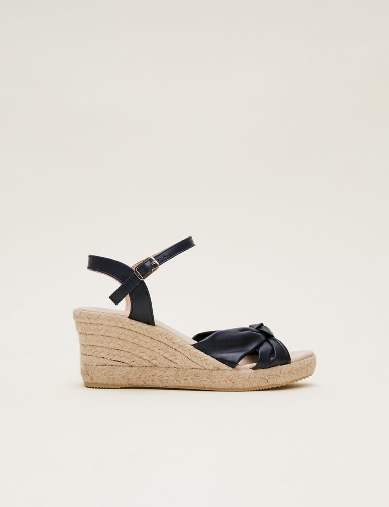 Leather Knot Ankle Strap Wedge Espadrilles 2 of 7