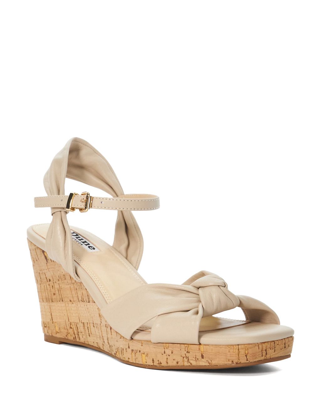 Leather Knot Ankle Strap Wedge Sandals 1 of 5
