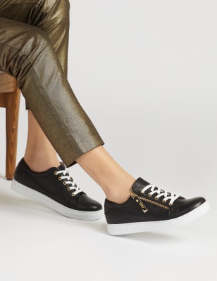 ladies black leather trainers