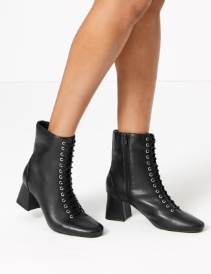 black leather ankle boots with laces