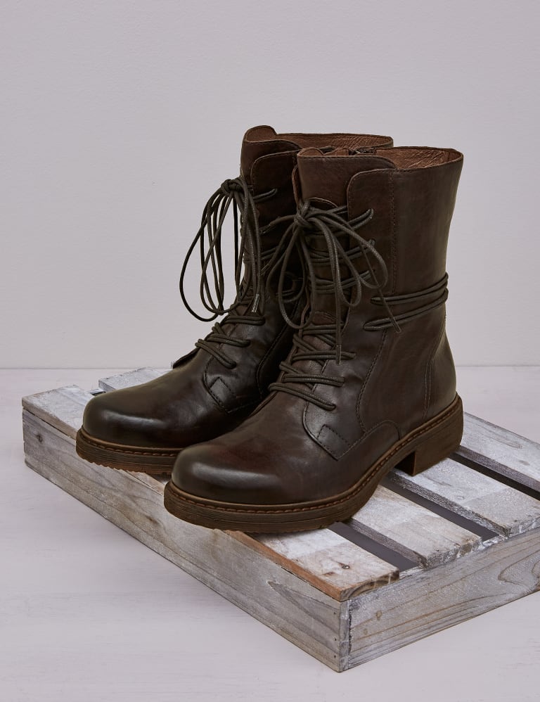 Tan leather top lace up boots