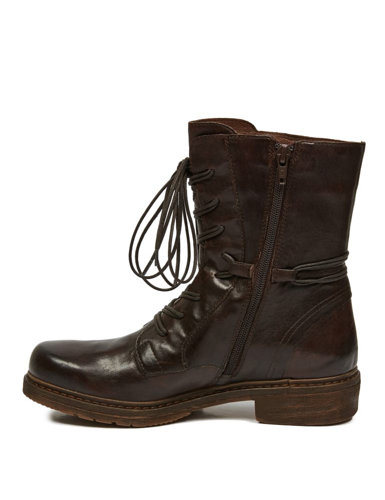 Leather Lace Up Block Heel Ankle Boots