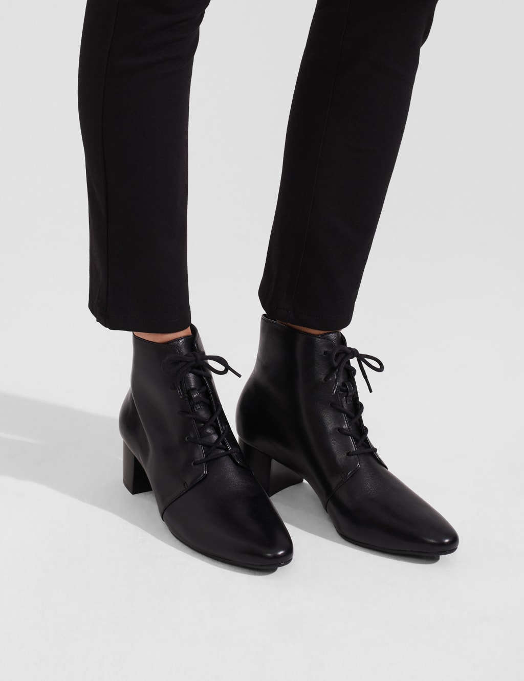 Leather Lace Up Block Heel Ankle Boots