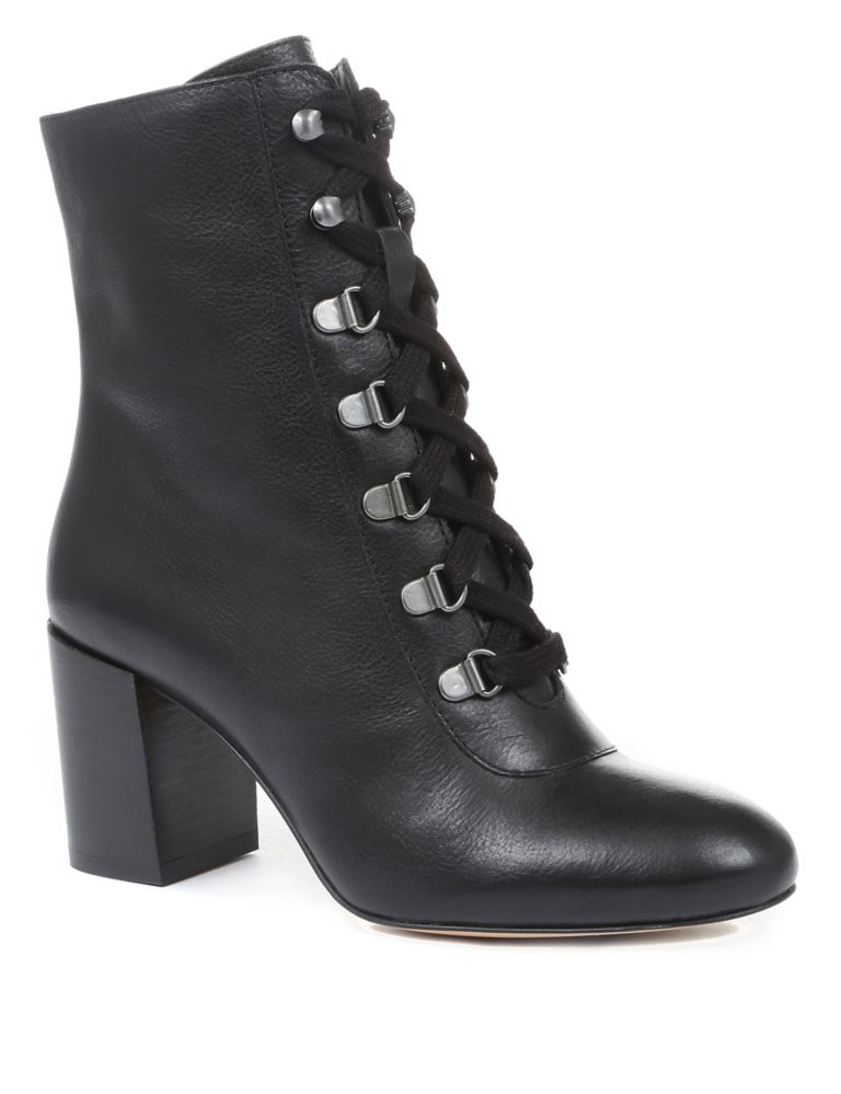 Leather Lace-Up Block Heel Ankle Boots 2 of 6