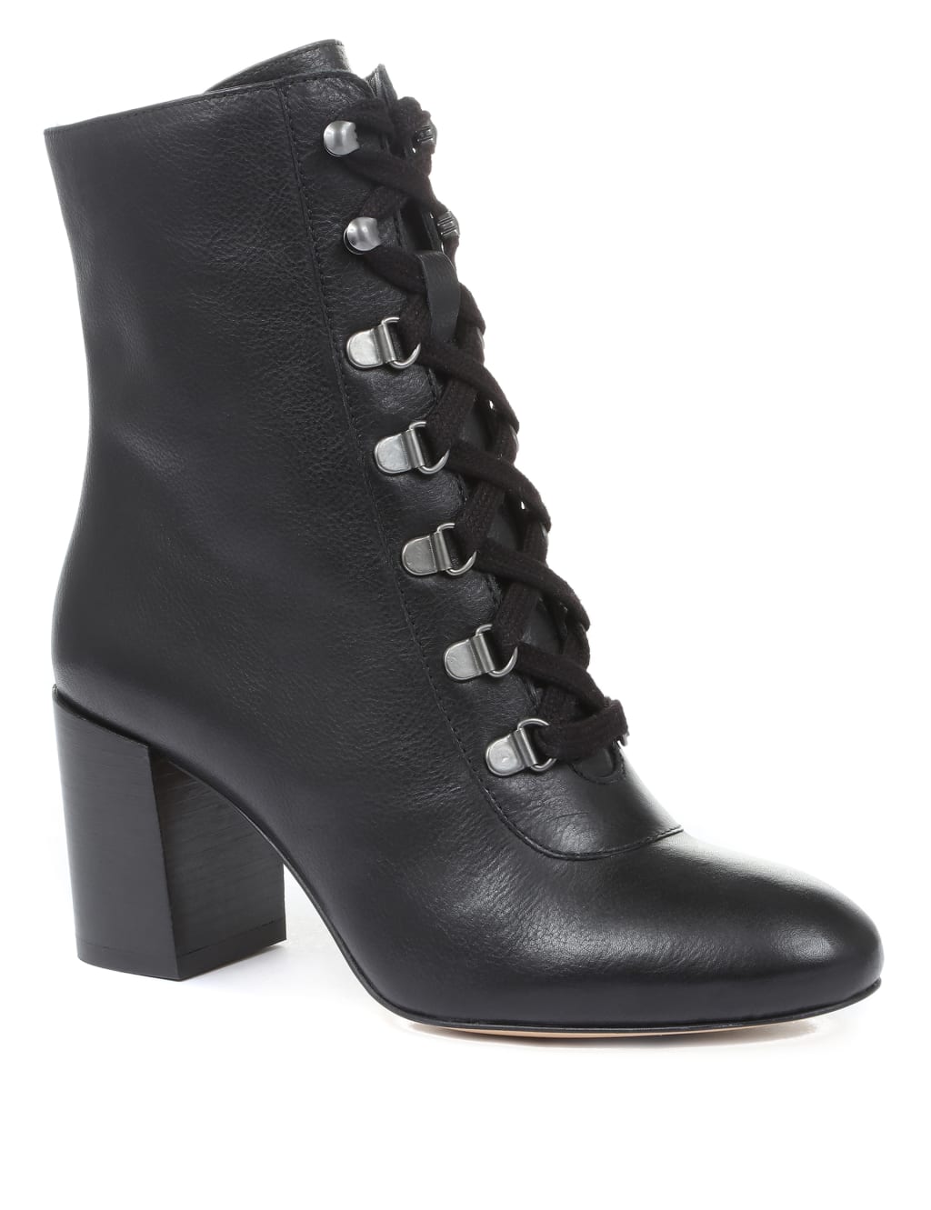 Leather Lace-Up Block Heel Ankle Boots 1 of 6