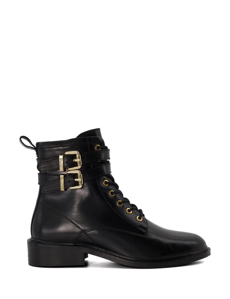 Leather Lace Up Buckle Flat Ankle Boots 1 of 4