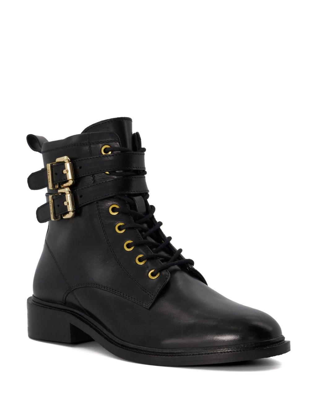 Leather Lace Up Buckle Flat Ankle Boots 1 of 4