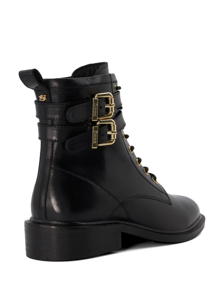 Leather Lace Up Buckle Flat Ankle Boots, Dune London