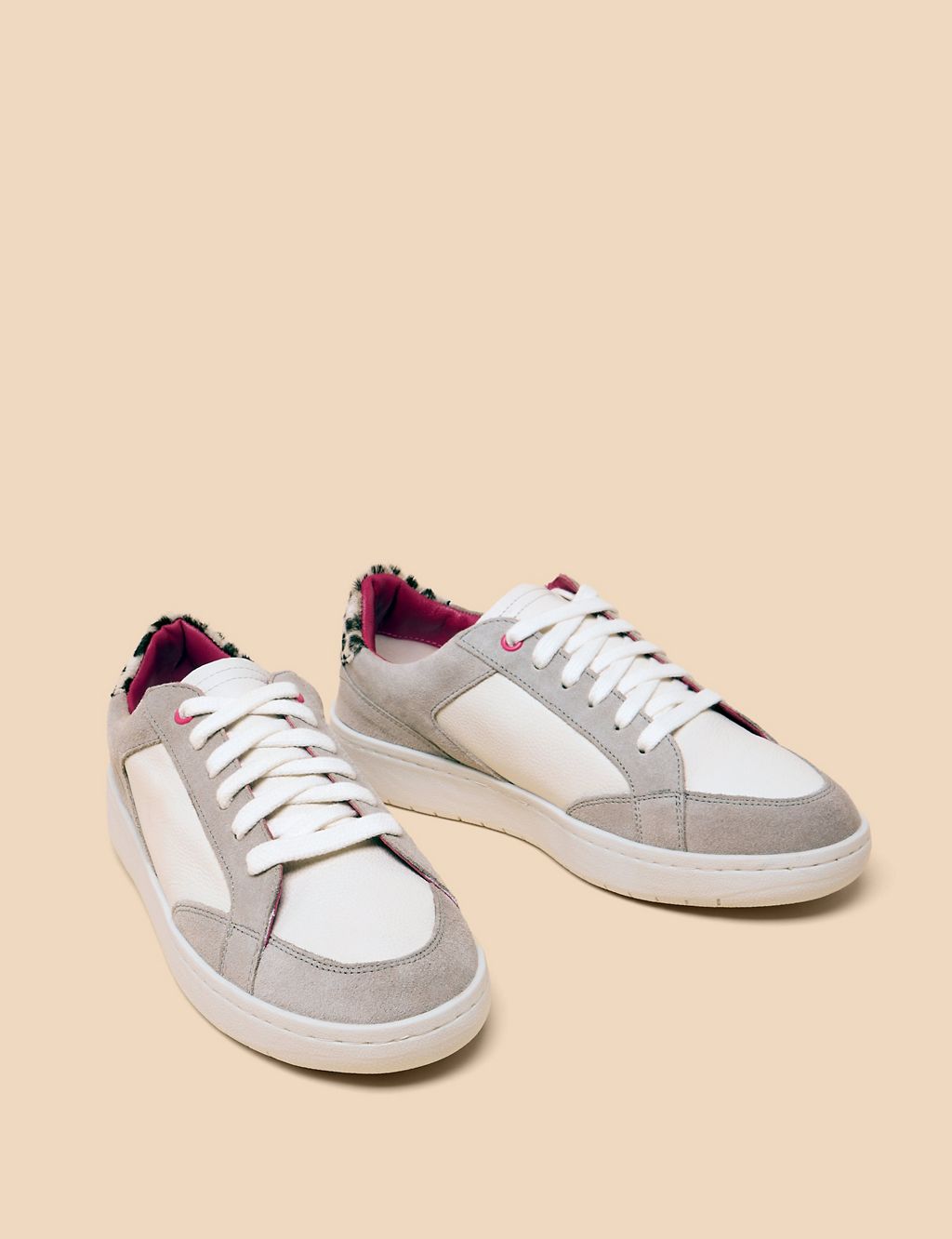 Leather Lace Up Colour Block Trainers 1 of 4
