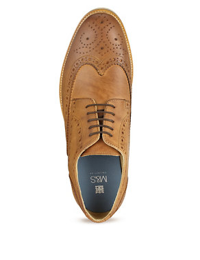 Leather Lace Up Contrast Sole Brogue Shoes Image 2 of 4