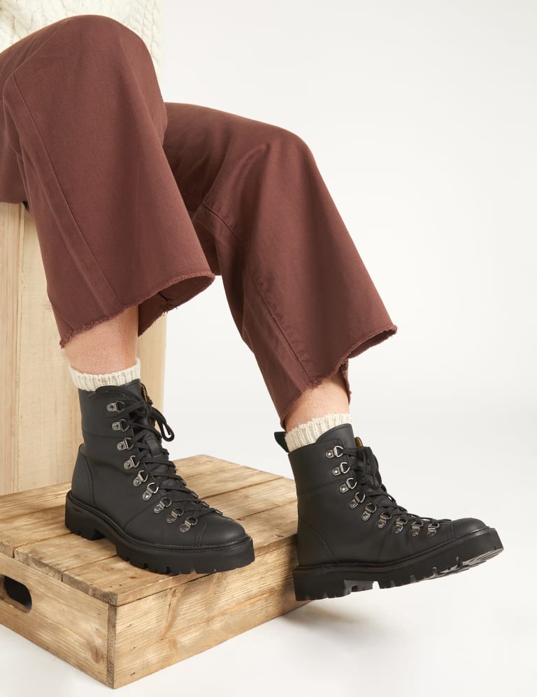 Leather Lace Up Flat Ankle Boots
