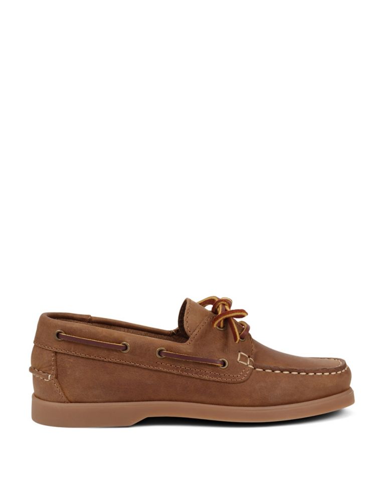 Leather Lace Up Flat Boat Shoes 3 of 7