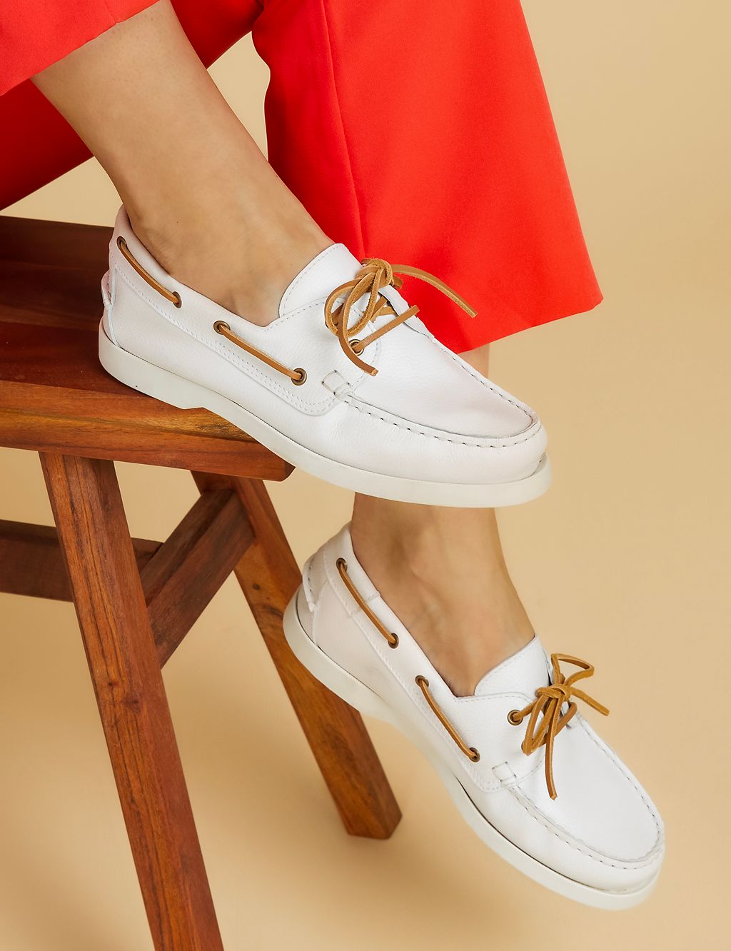 Leather Lace Up Flat Boat Shoes 2 of 7