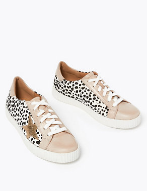Leather Lace Up Leopard Print Star Trainers Image 2 of 4