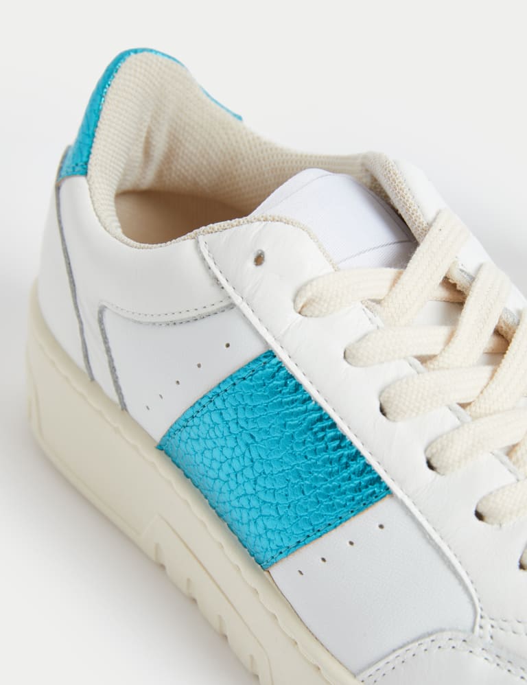Leather Lace Up Metallic Stripe Trainers