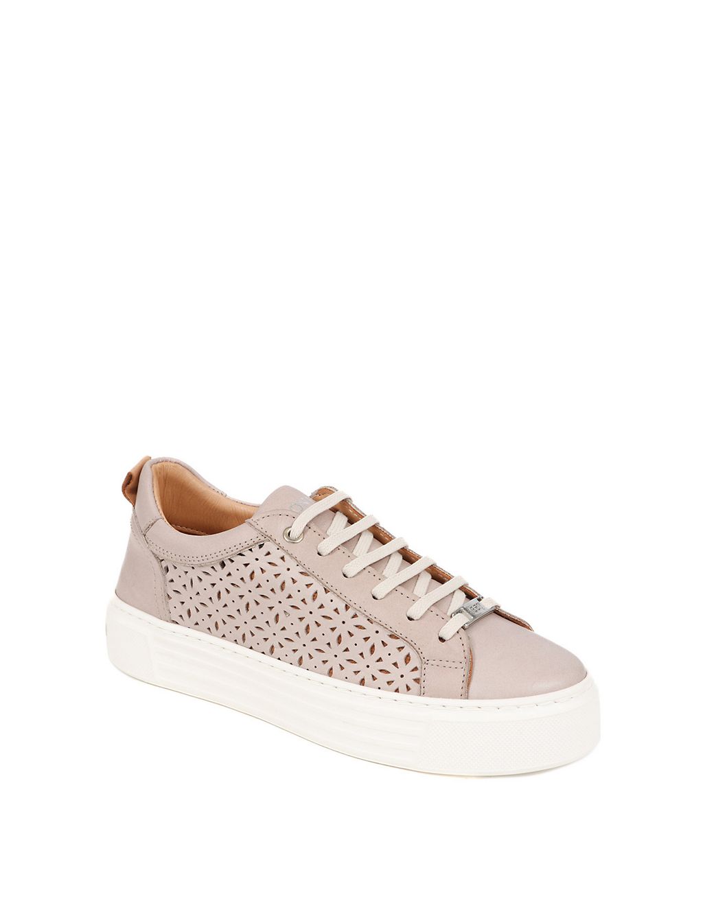 Leather Lace Up Perforated Flatform Trainers 6 of 7
