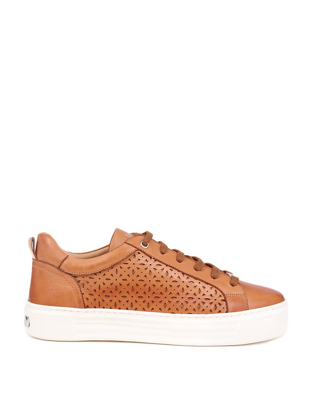 Leather Lace Up Perforated Flatform Trainers 1 of 7
