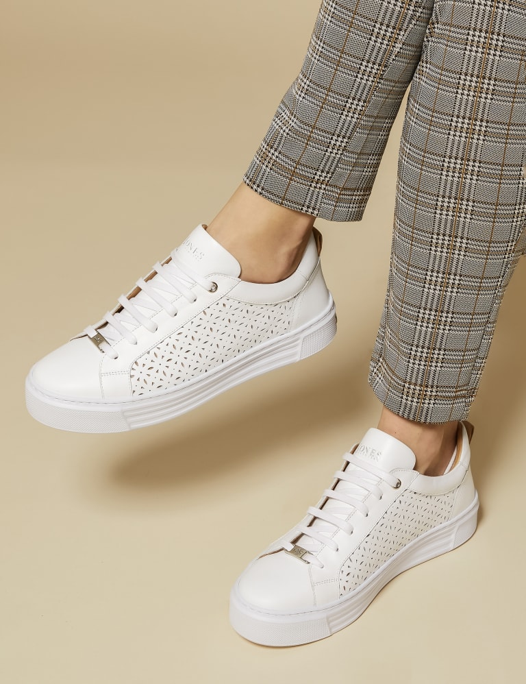 Leather Lace Up Perforated Flatform Trainers 1 of 7