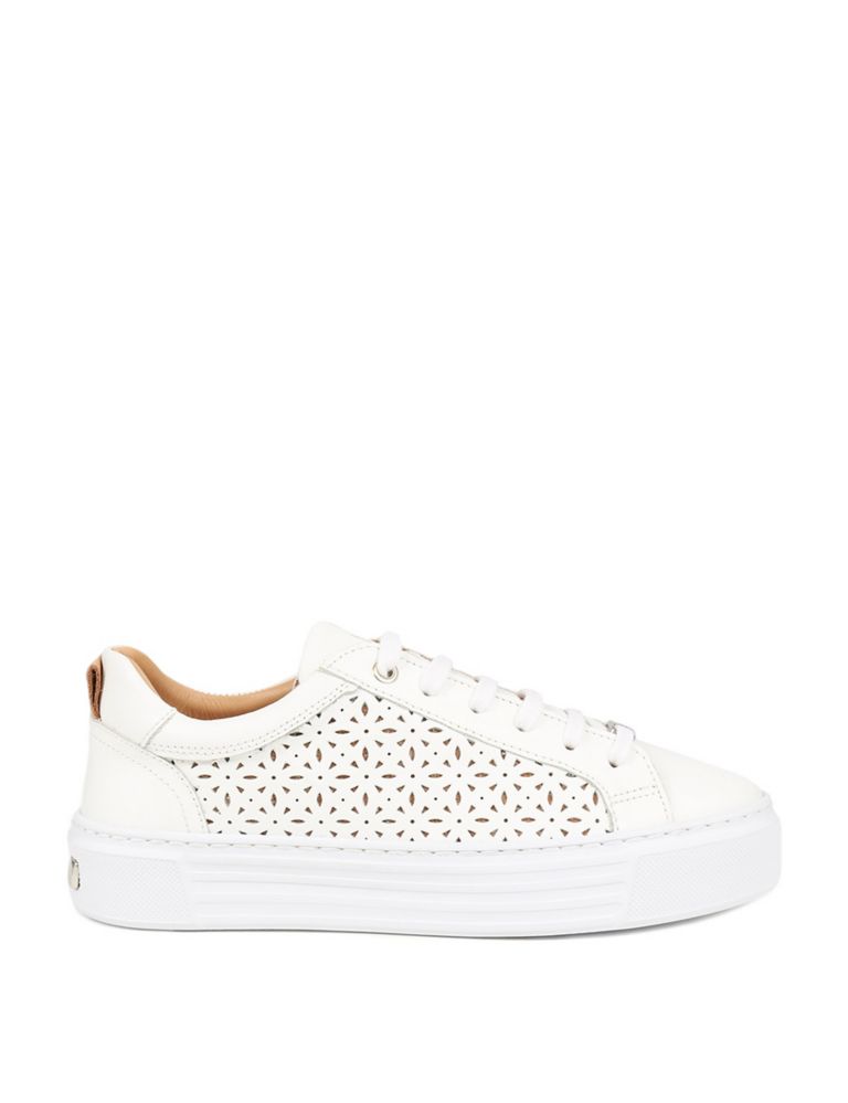 Leather Lace Up Perforated Flatform Trainers 3 of 7
