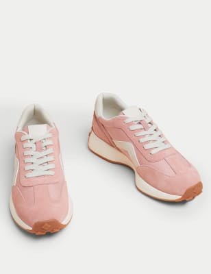 Leather Lace Up Side Detail Trainers Image 2 of 4