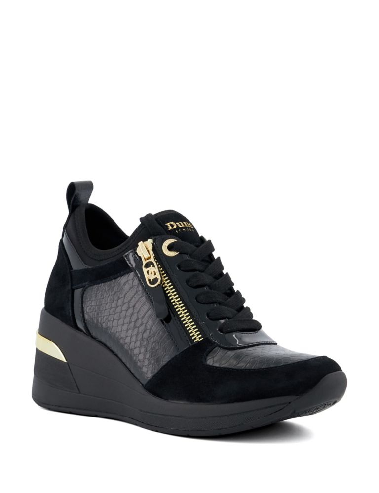 Leather Lace Up Side Detail Wedge Trainers 2 of 4