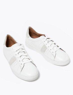 Leather Lace Up Side Stripe Trainers Image 2 of 4