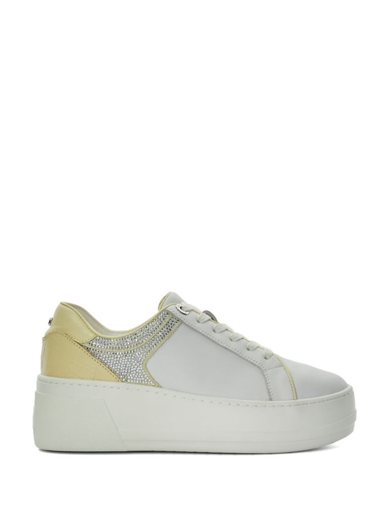 Leather Lace Up Sparkle Flatform Trainers 1 of 5