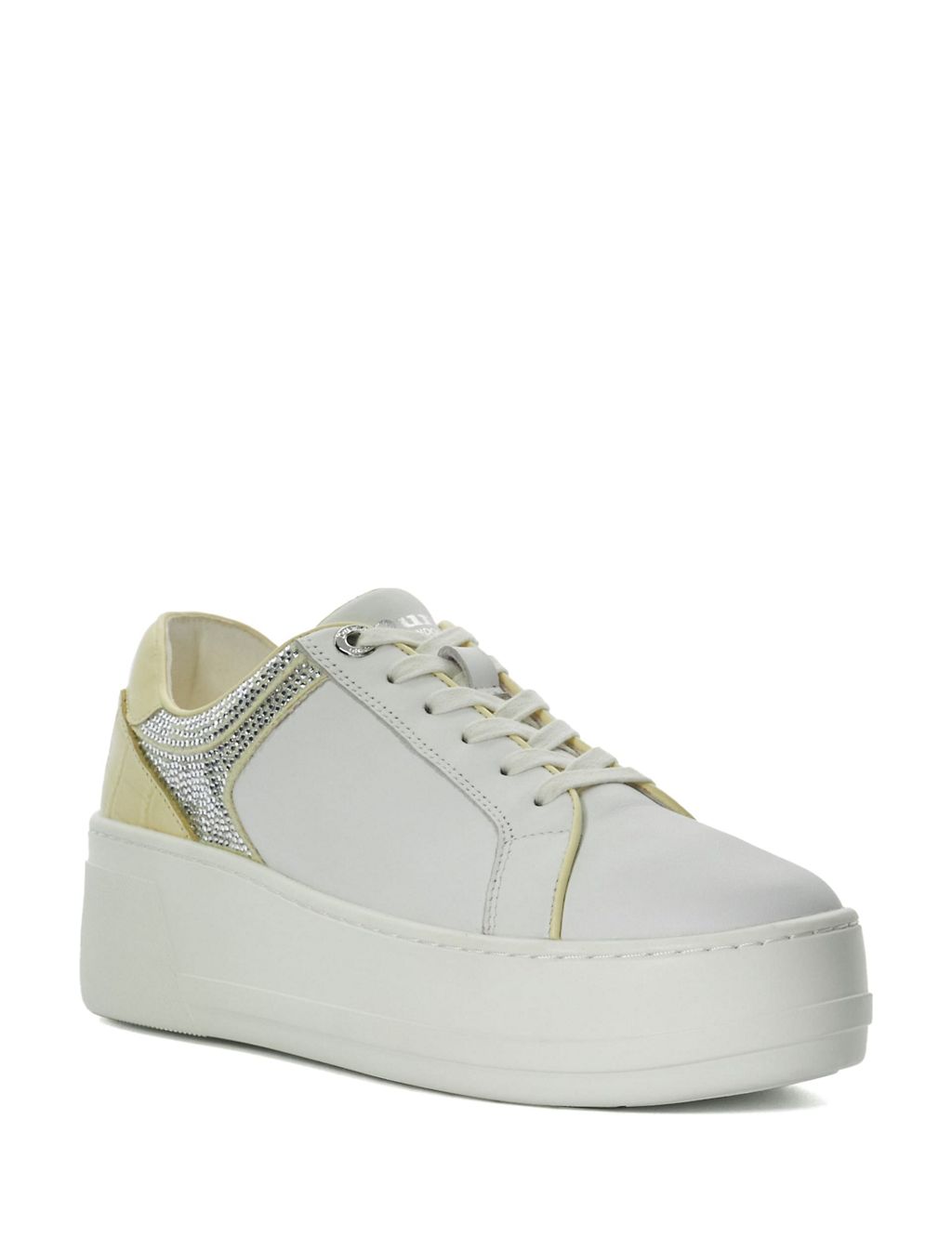 Leather Lace Up Sparkle Flatform Trainers 1 of 5