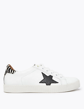 Leather Lace Up Star Print Trainers Image 2 of 5
