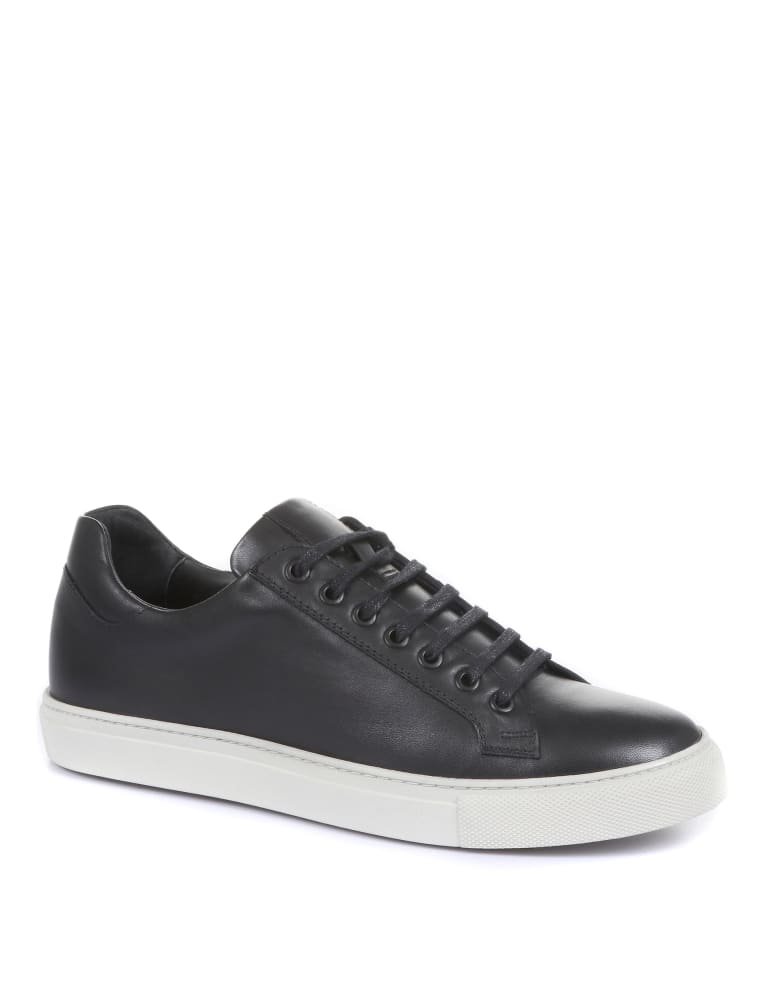 Mens black leather trainers white sole cheap