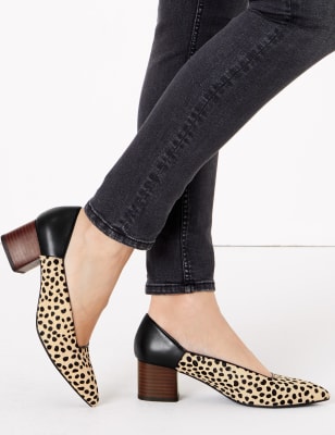 m&s block heel court shoes