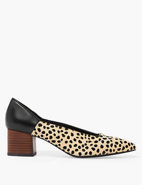 Leather Leopard Print Block Heel Court Shoes | M&S Collection | M&S