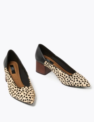 leopard print block heel court shoes