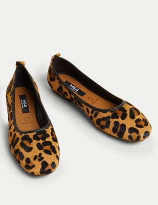 Leather Leopard Print Flat Ballet Pumps | M&S Collection | M&S