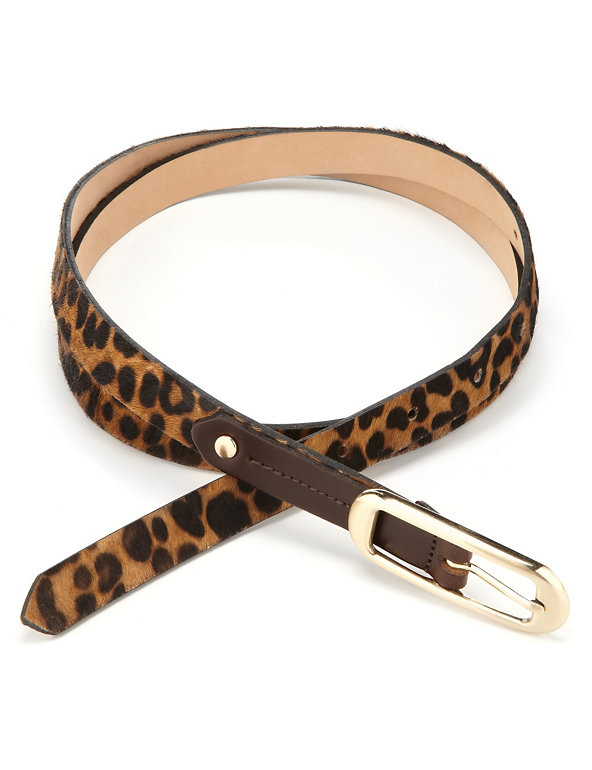 Leather Leopard Print Skinny Belt Image 1 of 2