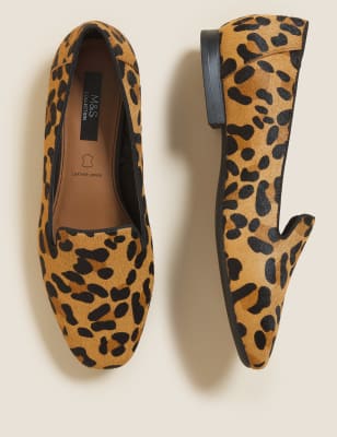 Leather Leopard Print Square Toe Pumps M S Collection M S