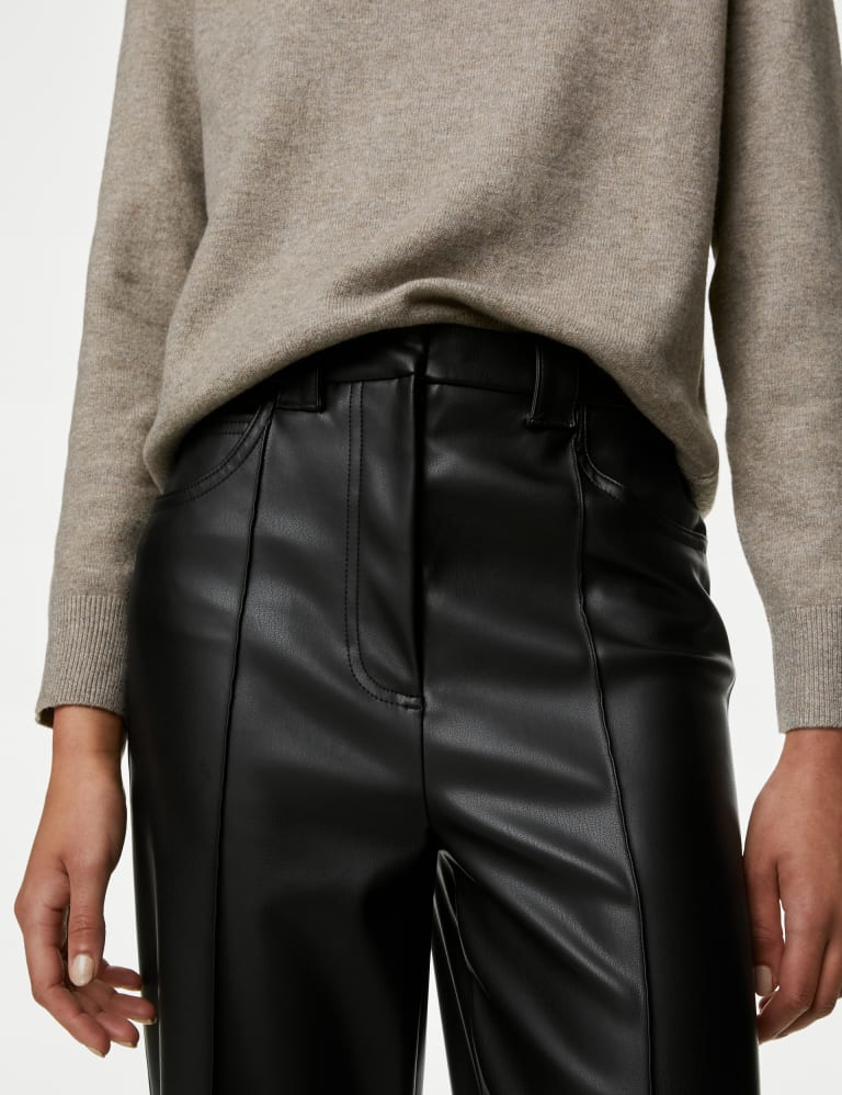 Cropped leather 2025 look trousers