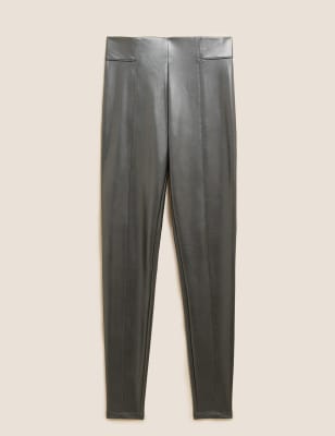 Leather Look High Waisted Leggings Image 2 of 5