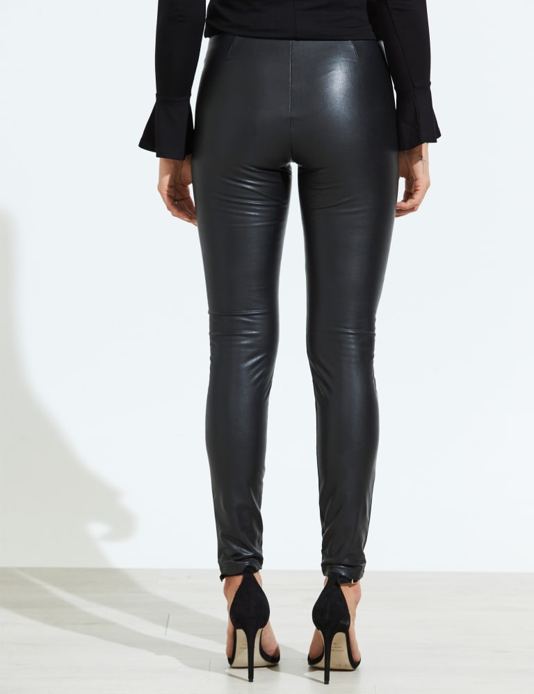 Lace Up Satin-Trim High-Waist Legging in Black