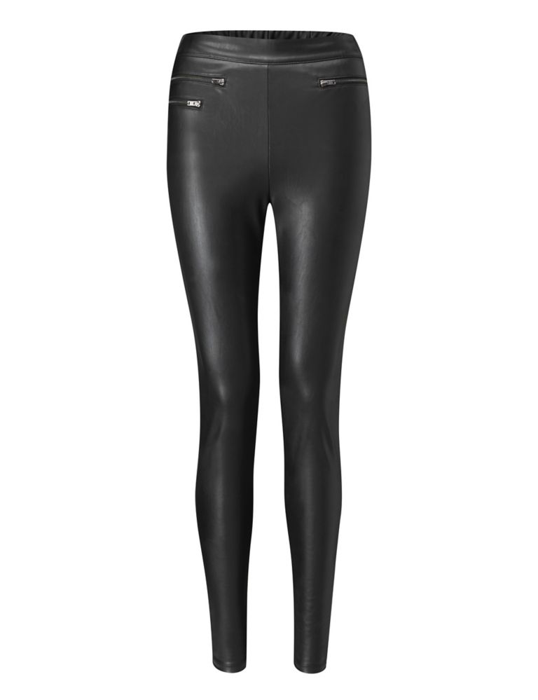 Sosandar Womens Faux Leather Side Zip Skinny Leggings - 12SHT - Black,  Black, Compare