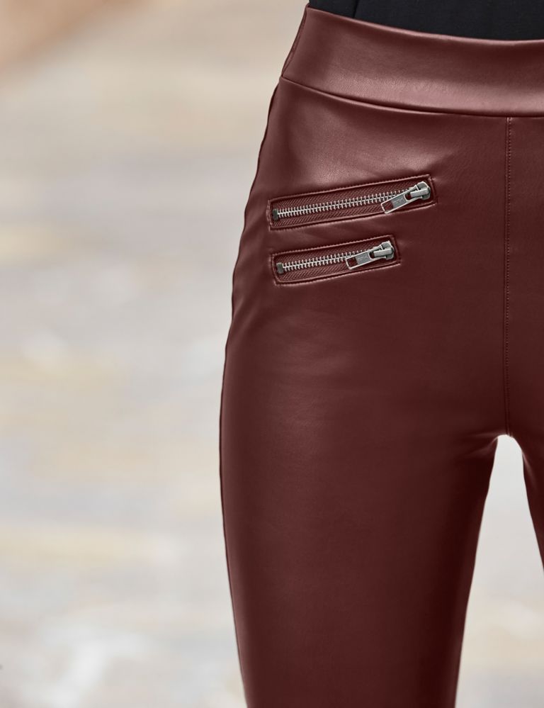 M&S Marks & Spencer Faux Leather leggings Burgundy Size: 6