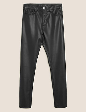 Leather Look High Waisted Slim Fit Jeans Image 2 of 5
