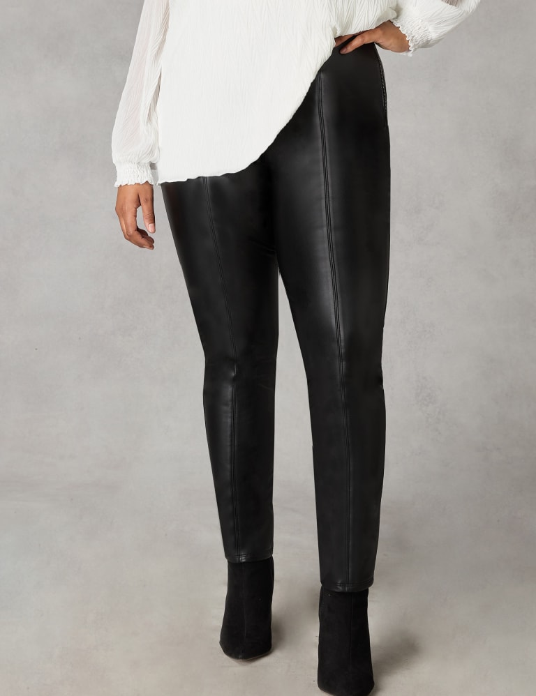 Leather Look Side Zip Straight Leg Trousers