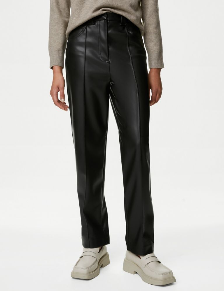 Leather Look Straight Leg Cropped Trousers
