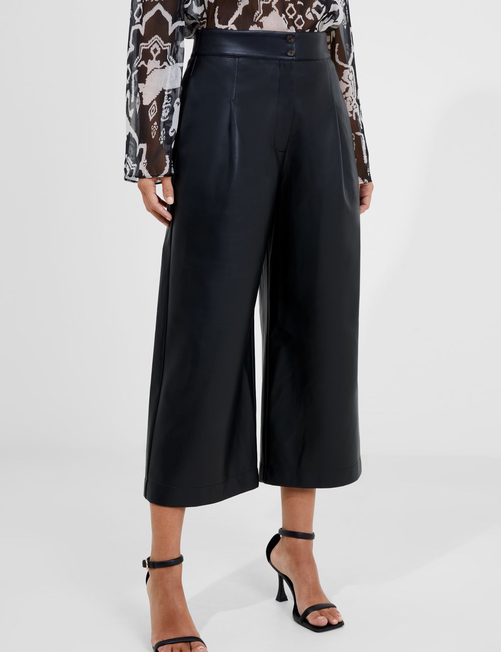 Leather Look Wide Leg Cropped Trousers | French Connection | M&S