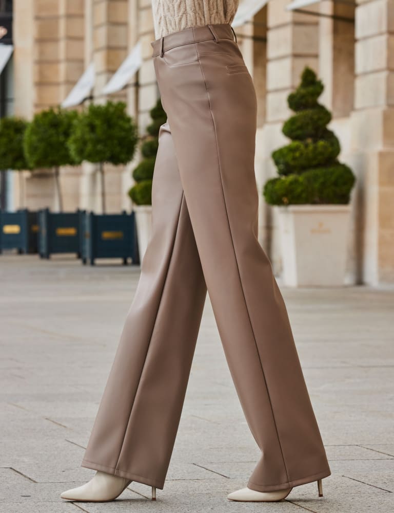 Petite Faux Leather Tailored Straight Leg Pants